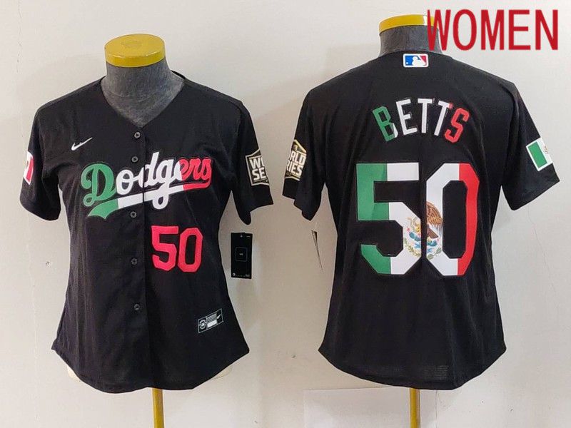 Women Los Angeles Dodgers #50 Betts Black Fashion Nike 2024 MLB Jersey style 7242->youth mlb jersey->Youth Jersey